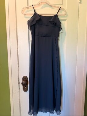 Girls' Navy Ruffle Strap Maxi Dress - Unbranded